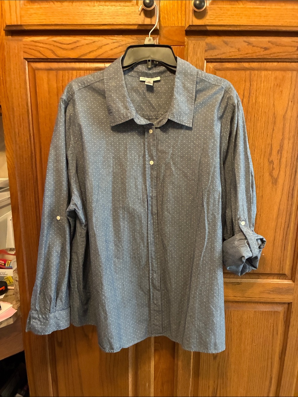 Dalia Collection Blue Dot-Print Casual Button-Down Shirt womens size 3x